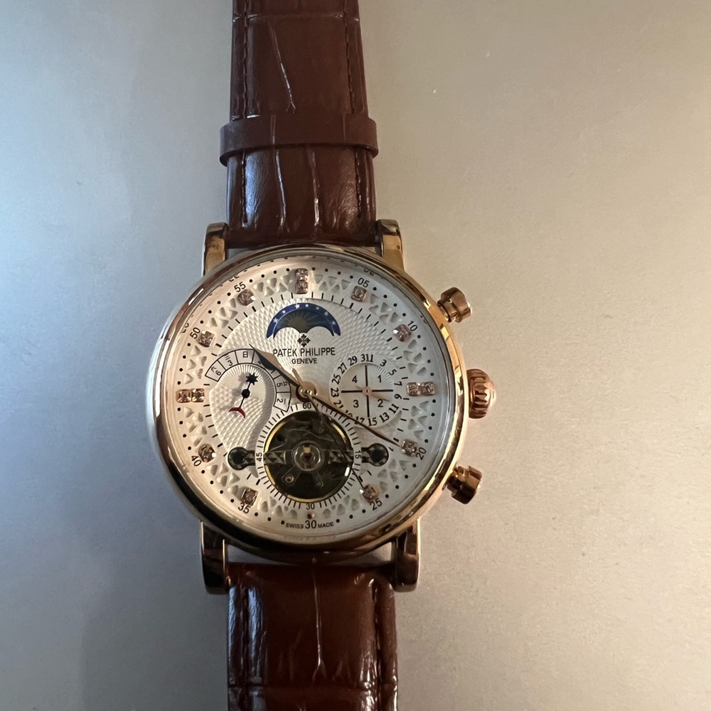 Patek Philippe Gold Buckle with Brown Leather Strap